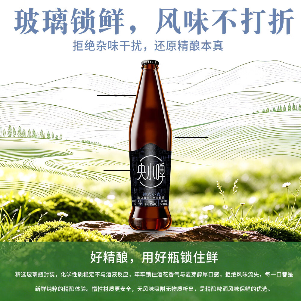 央小啤德式小麦12P 全麦精酿啤酒 进口麦芽进口酒花28天发酵整箱送礼 500mL 12瓶