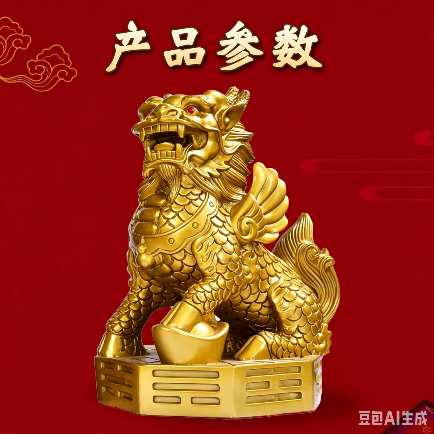 旺旺铜麒麟摆件一对纯铜开过镇宅招财光踩八卦公母火麒麟家居办公室 高45厘米麒麟