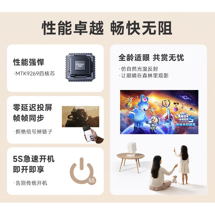 腾讯极光投影投影A3云台投影仪可投天花板1080P高清家用卧室便捷式投影机 顶配