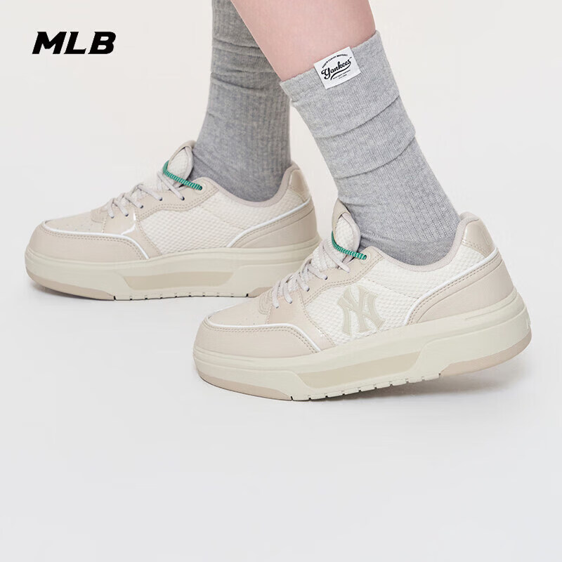 MLB鞋子男女情侣同款通勤复古厚底增高学长鞋26新款网眼透气运动板鞋 纽约洋基队/黑色SXM07 36.5