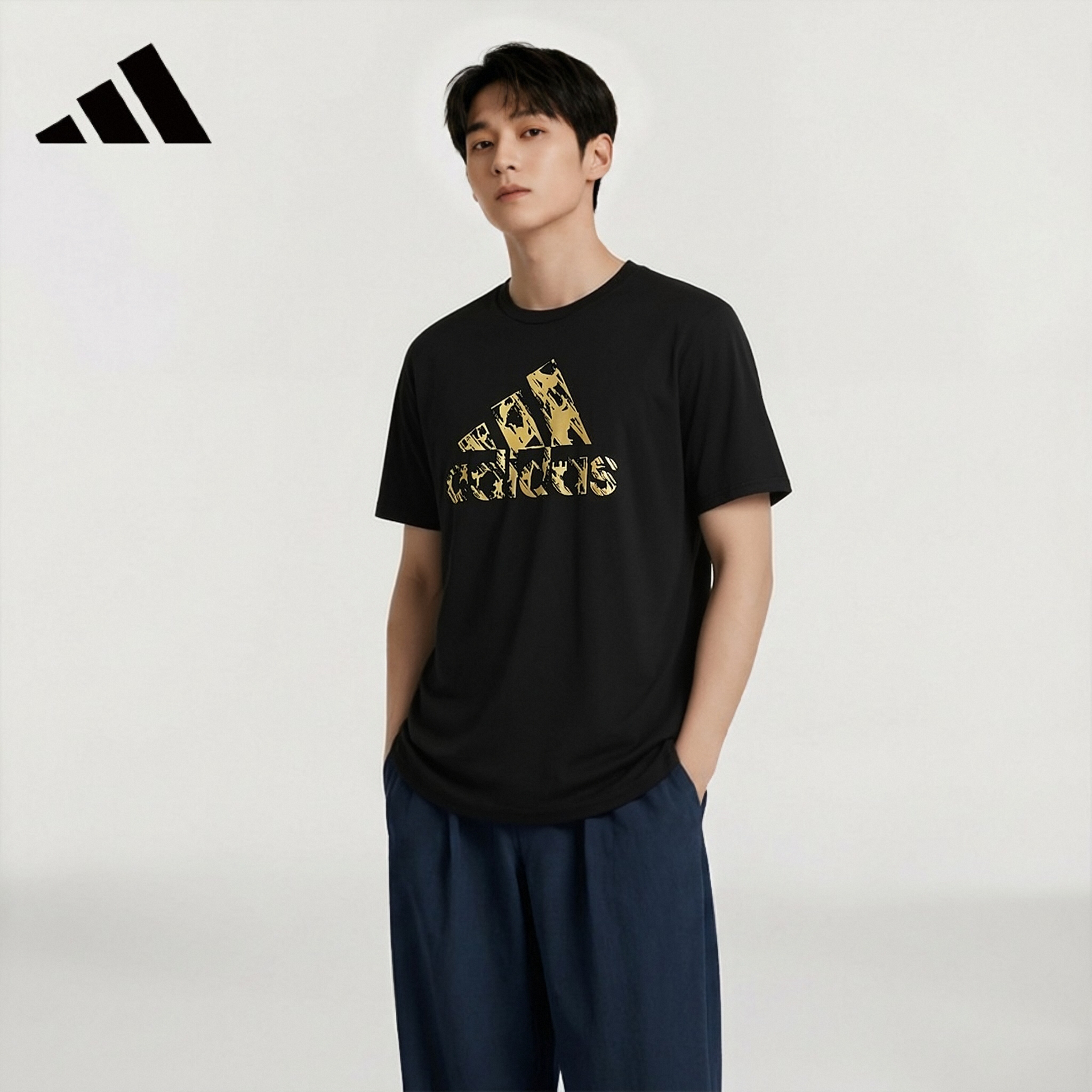 阿迪达斯（adidas）【特价清仓】夏季男女同款短袖男T恤跑步健身运动速干百搭 黑金 S