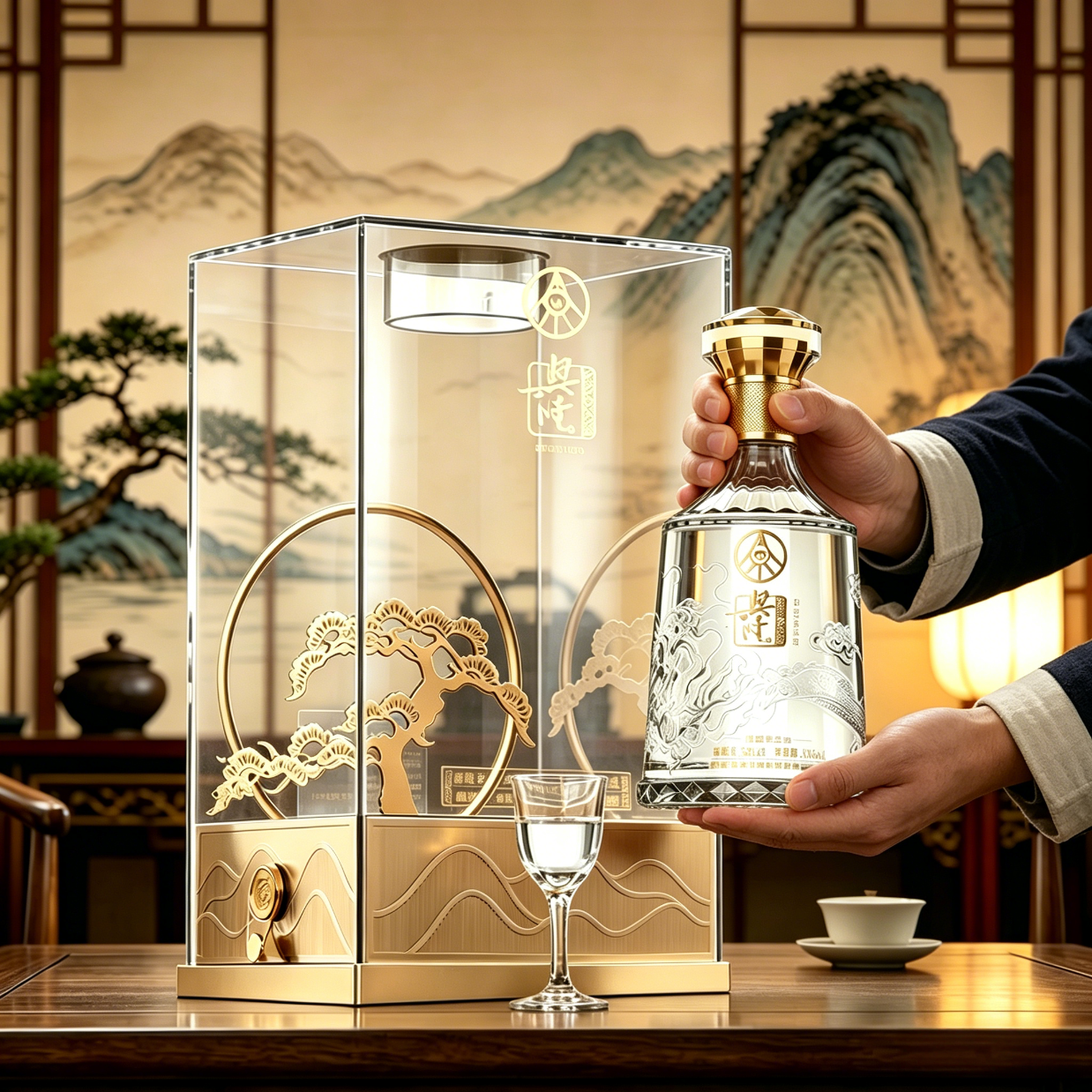 五粮浓香五粮液股份出品 金装52度浓香型水晶宴请送礼商务用酒纯粮食白酒 52度 500mL 1瓶 水晶亚克力