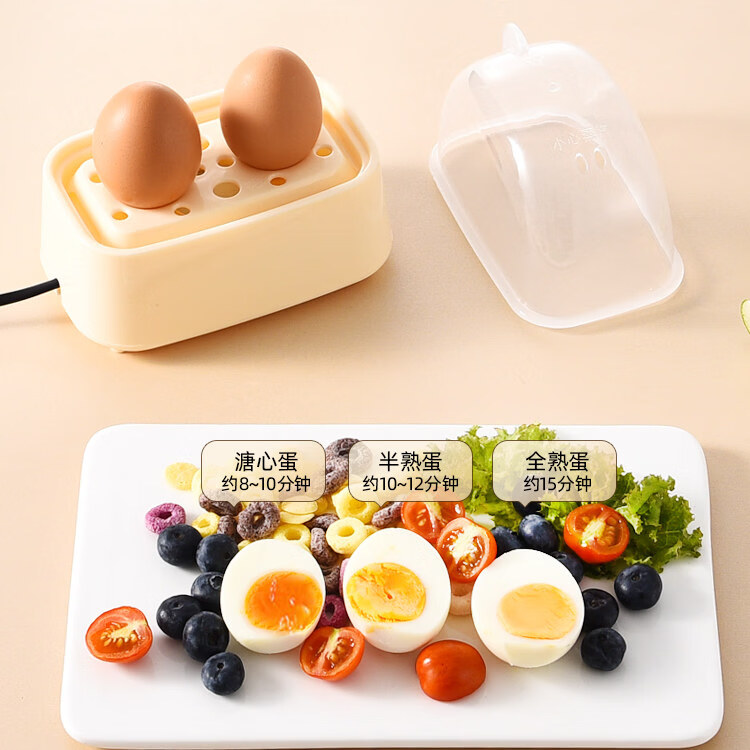 德国蒸蛋器小型家用多功能宝宝副食品蒸煮鸡蛋机1人早餐神器上班族 双层 米白色-双蛋开关款 +蒸碗量杯