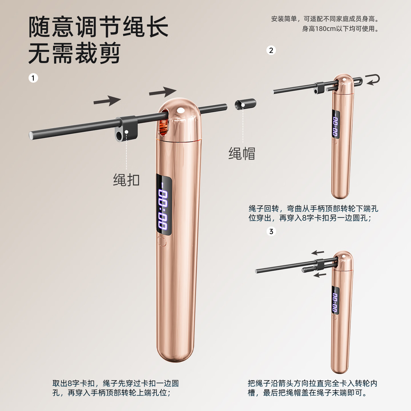 无绳跳绳减肥专用成年人专业燃脂女生电子计数健身运动轴承钢丝绳 玫瑰金-计数跳绳【充电款】2.8m钢丝绳+60mm无绳大球