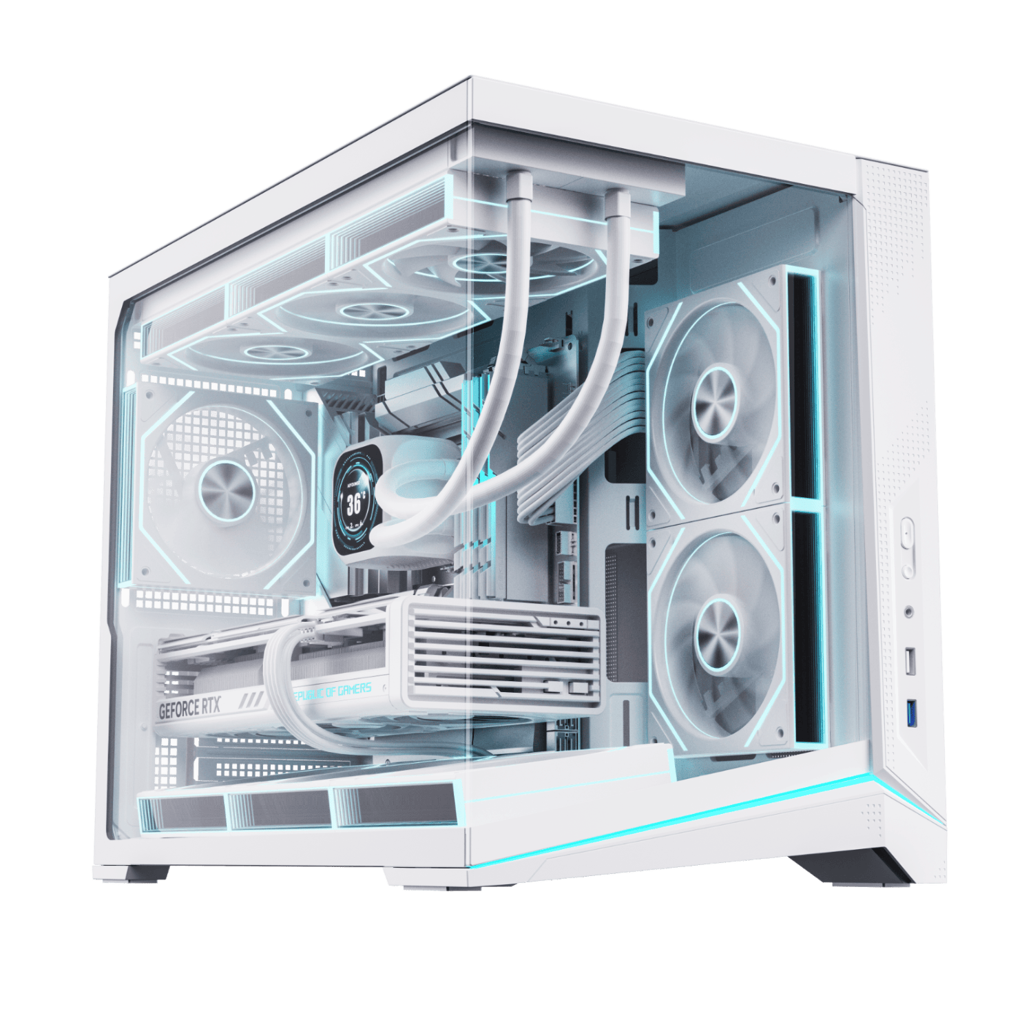 爱国者（aigo）炫影G20 白色 游戏电脑台式主机箱 ARGB灯条 MATX主板/支持360水冷/左右分仓海景房