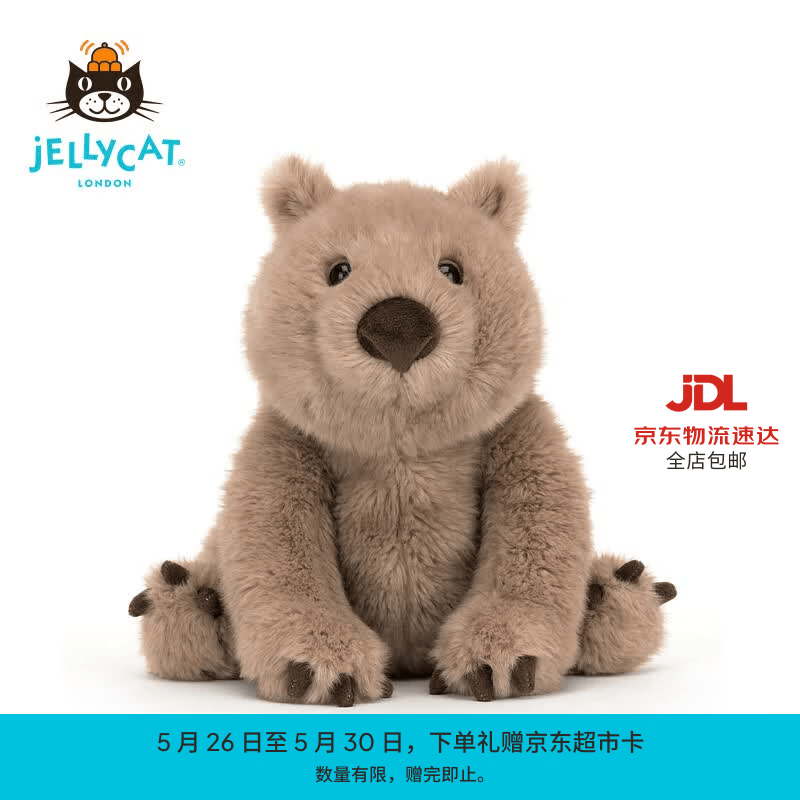 Jellycat旺达袋熊动物毛绒玩偶陪伴玩偶娃娃送礼儿童节生日礼物 棕色 One Size