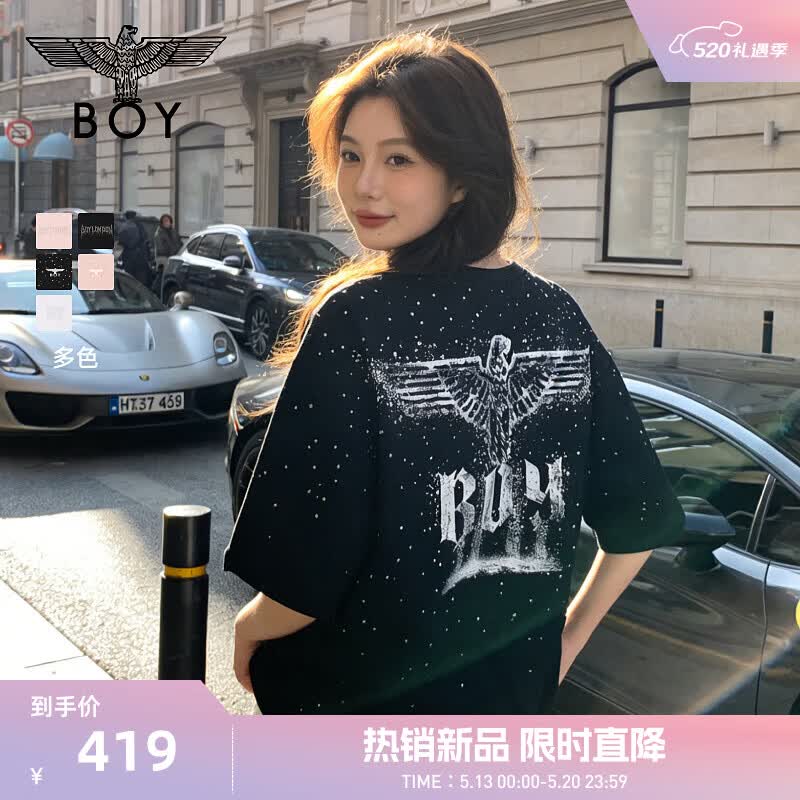 BOY LONDON【满天星】春夏男女同款短袖渐变烫钻印花时尚T恤N01107 黑色 S