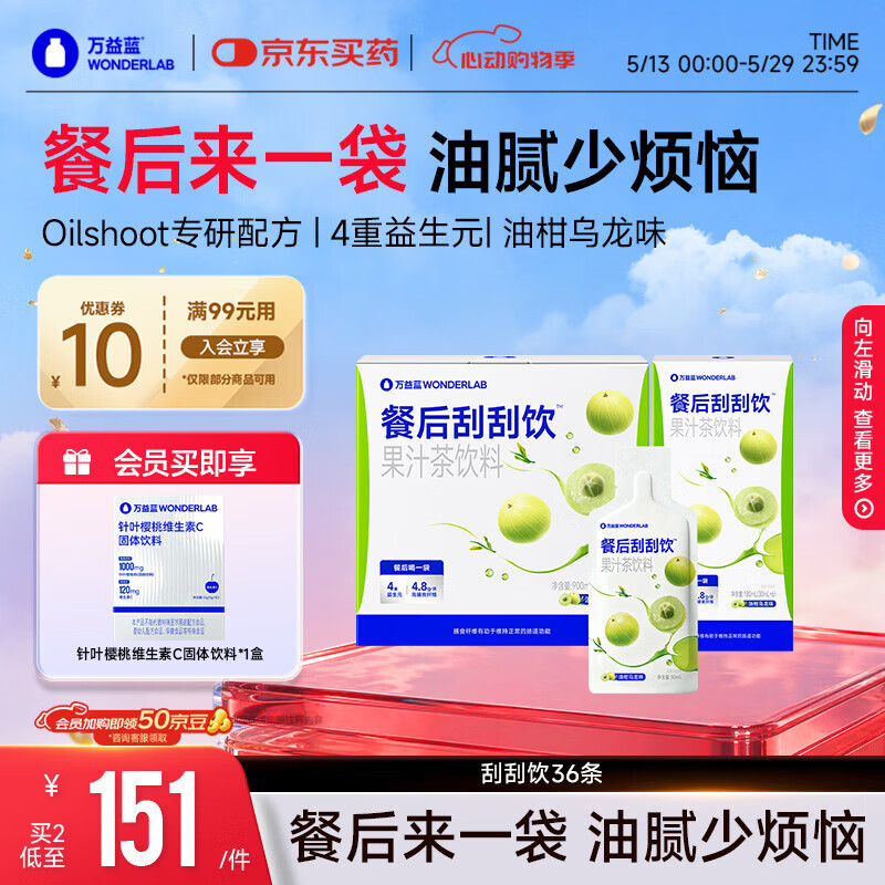 万益蓝（WONDERLAB）膳食纤维饮餐后刮刮饮白芸豆果蔬0脂大餐救星油解液体沙拉 36条