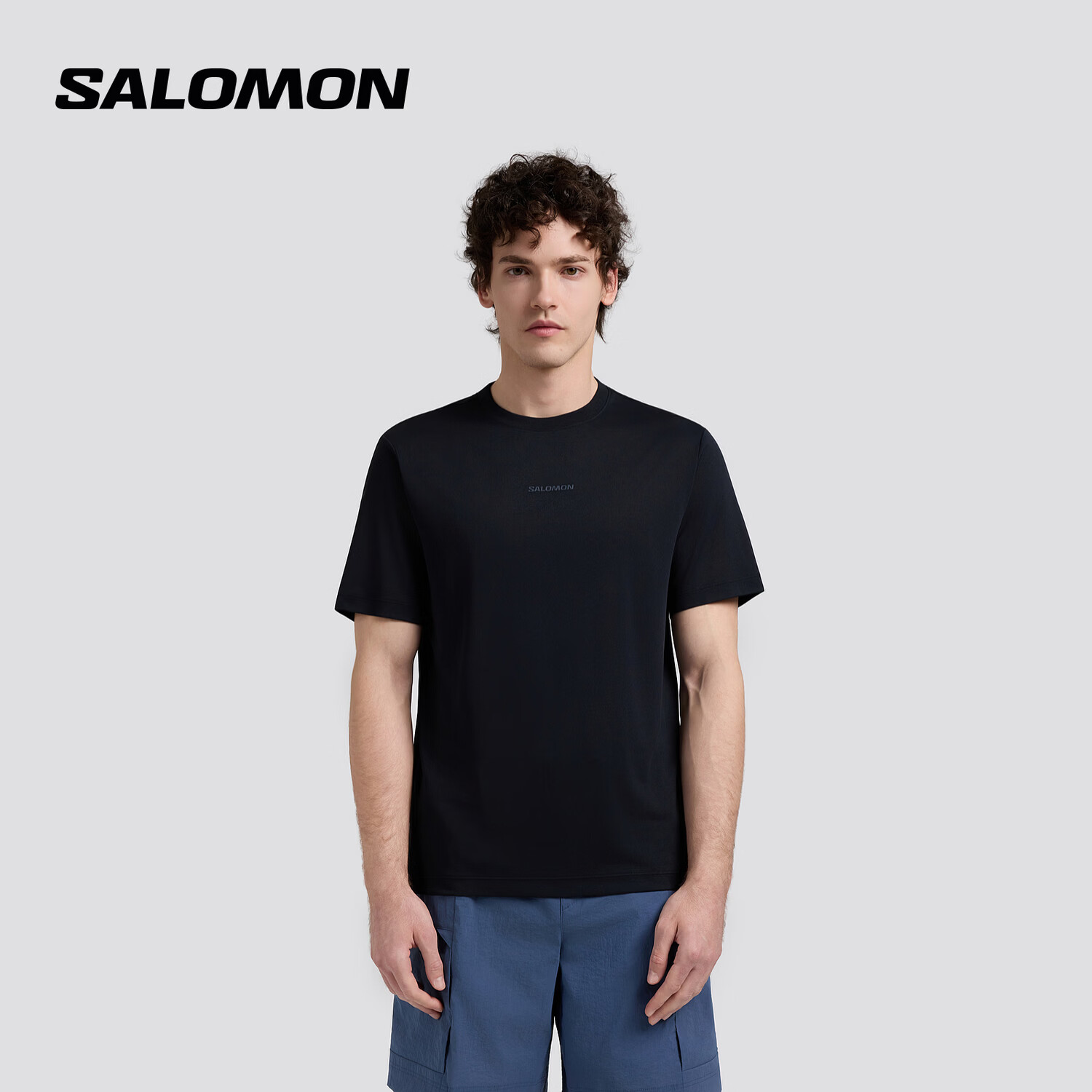 萨洛蒙（Salomon）男女款 户外运动跑步轻量舒适透气短袖T恤 PLT BSC SS TEE 深黑色 C30903 2XL 185/104A