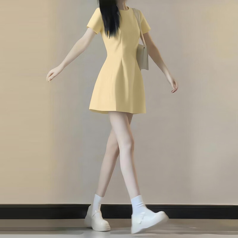GARNUO粉色短袖连衣裙子女夏季法式小个子高级感气质礼服裙收腰显瘦短裙 灰色【短袖短款】 S 【80-100斤】