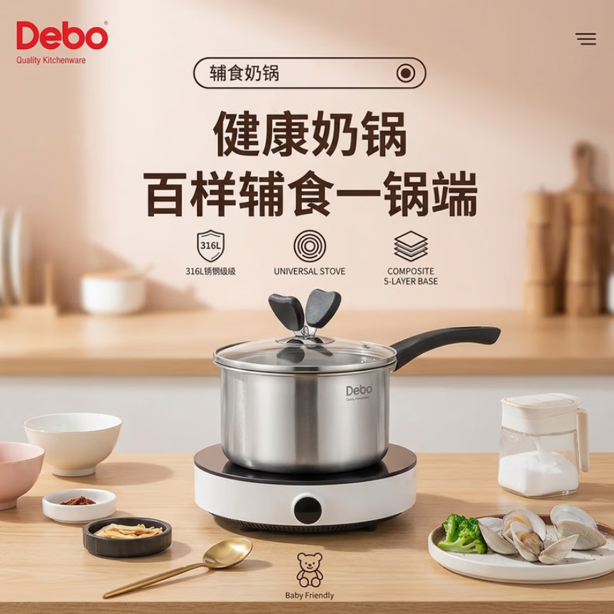 德铂辅食不锈钢奶锅16cm 19.9元，德铂升级款不粘煎锅24cm 59.5元 - 86线报