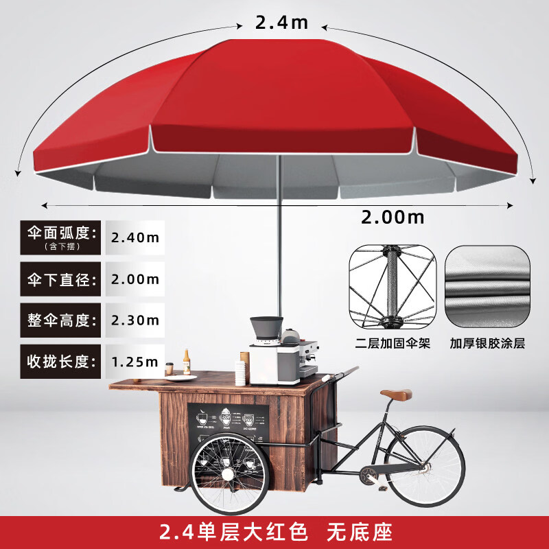 诗亭阁遮阳伞大伞户外摆摊专用雨伞大号商用摆地摊太阳伞庭院伞防晒定制 2.4米大红【加厚银胶8骨加粗】无底座
