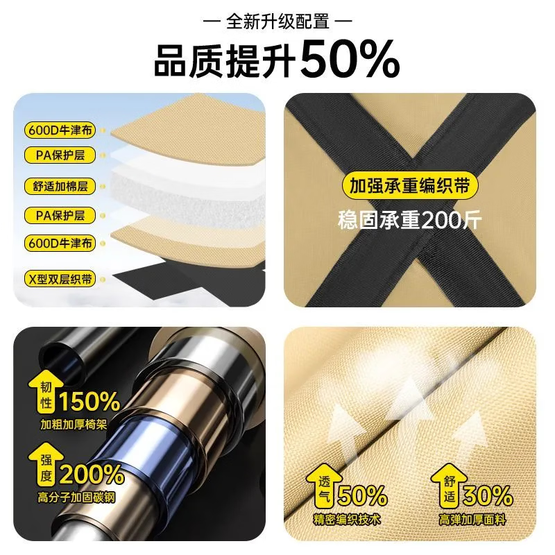 米客喵户外折叠高背月亮椅 露营椅子躺椅便携折叠小凳子折叠凳钓鱼凳 黄色-高背月亮椅【加宽加固款】