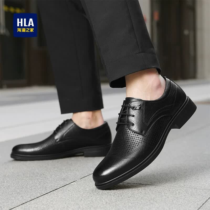 海澜之家（HLA）男鞋2026新款真皮商务正装德比结婚黑色休闲皮鞋男士父亲新郎鞋 黑色透气款（HAAPXM1EBG075） 44