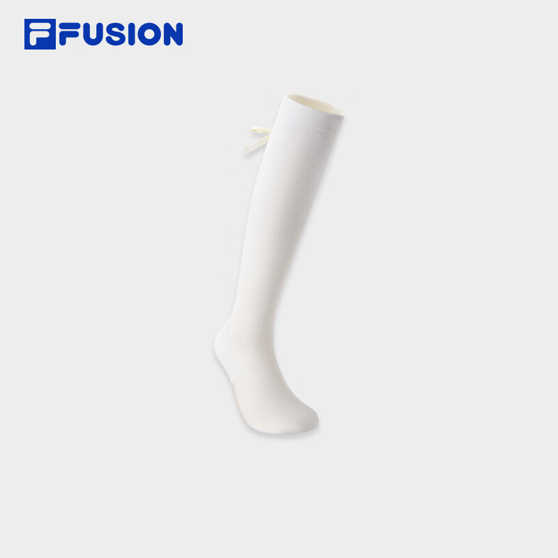 FILA FUSION斐乐潮牌女袜及膝袜2026秋季新款蝴蝶结小腿袜运动袜 云白色-WT S