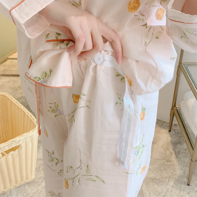 ROVO月子服孕妇睡衣套装纯棉可外穿产后哺乳衣夏季新款 浅粉色 L