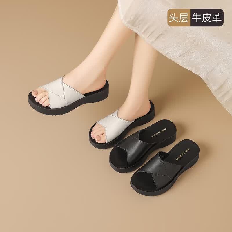 ZHR则则女鞋2026新款软底百搭凉拖鞋女舒适牛皮外穿一字拖女 QE55米色37