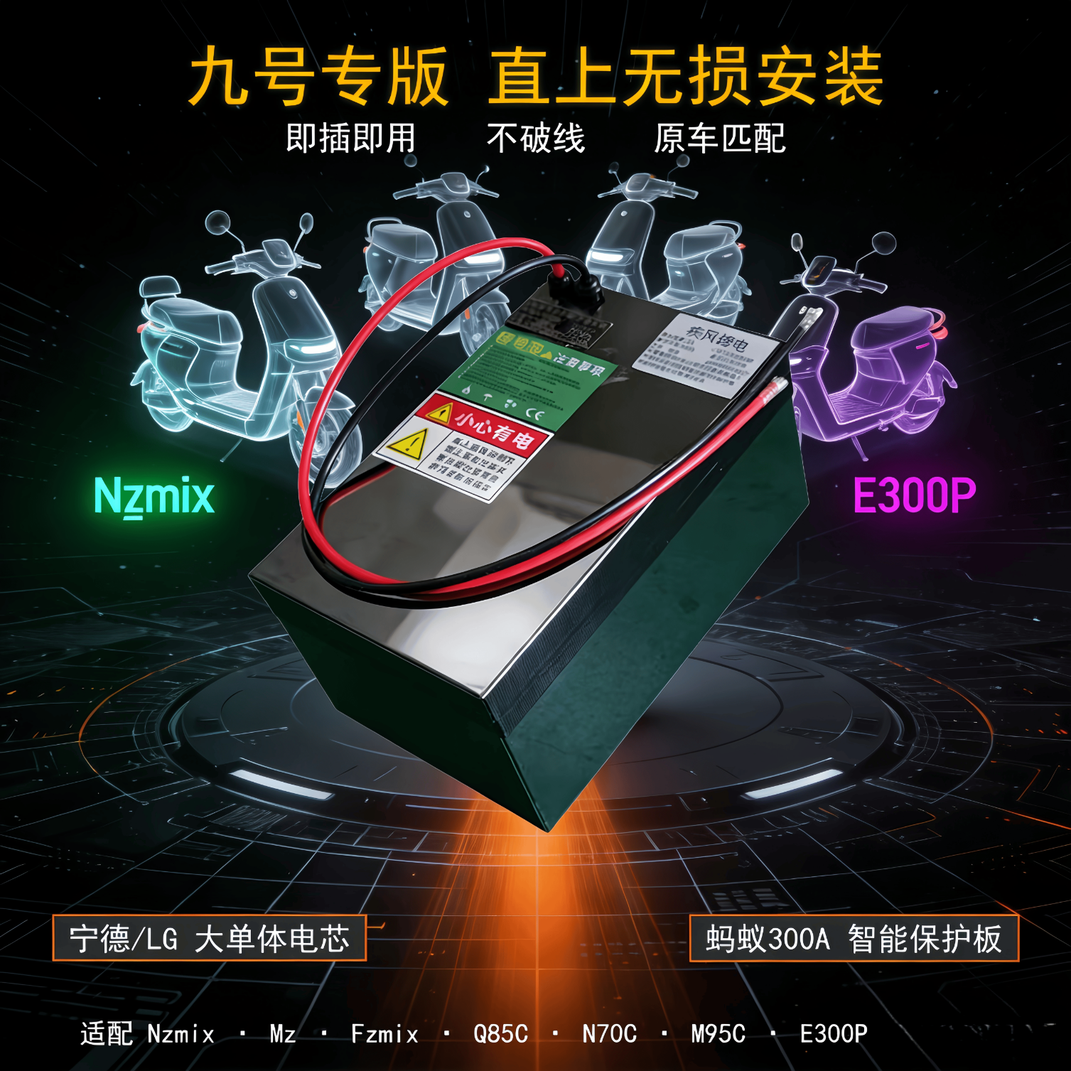 九号Q85C Q80C直上72V76V电动车锂电池LG/SK电芯 大功率锂电定制 九号EMN系列直上款 76V66AH(爆品推荐+高倍率)
