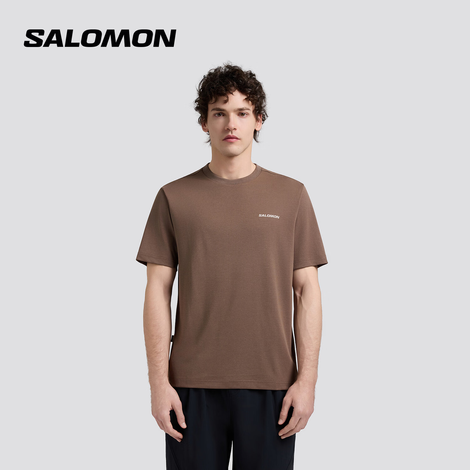 萨洛蒙（Salomon）男款 户外运动日常休闲舒适透气短袖T恤 AMPHI SHORT SLEEVE 咖啡棕 D00650 L 175/96A