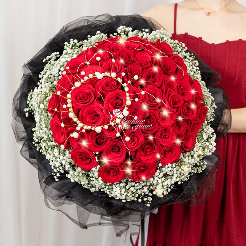 百花馆鲜花速递52朵玫瑰花真花生日送女友爱人同城配送当日达送花上门