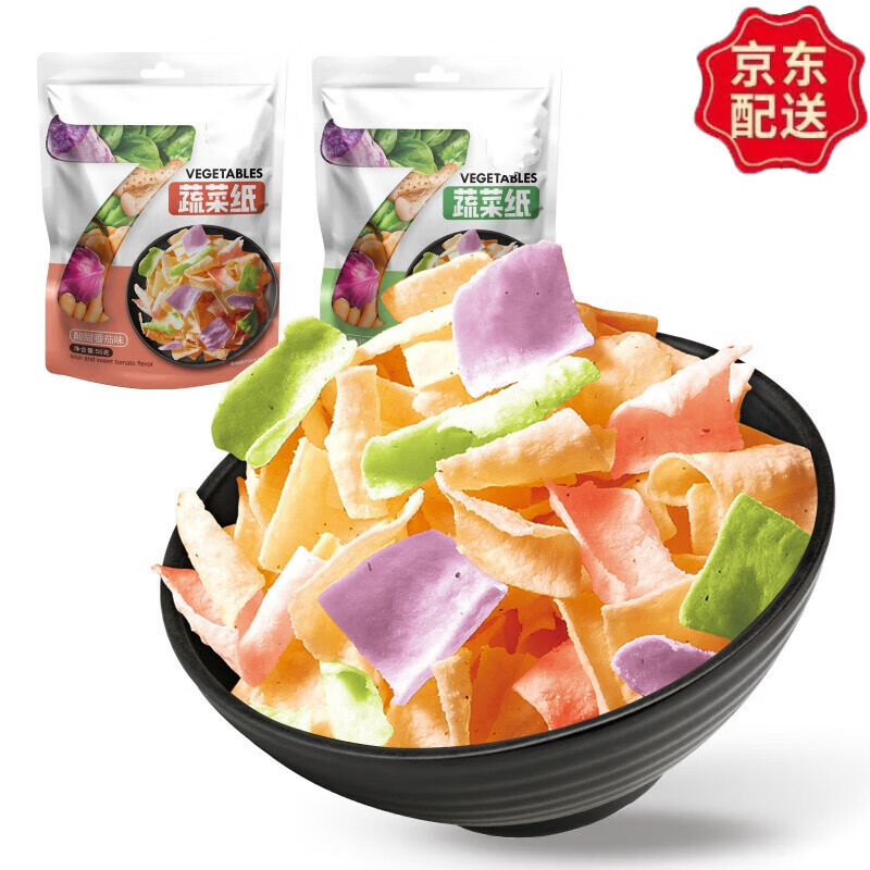 臥龍蔬菜紙薄脆片薯片鍋巴大包裝膨化懷舊零食辦公室小吃 蔬菜紙-番茄 番茄味4包