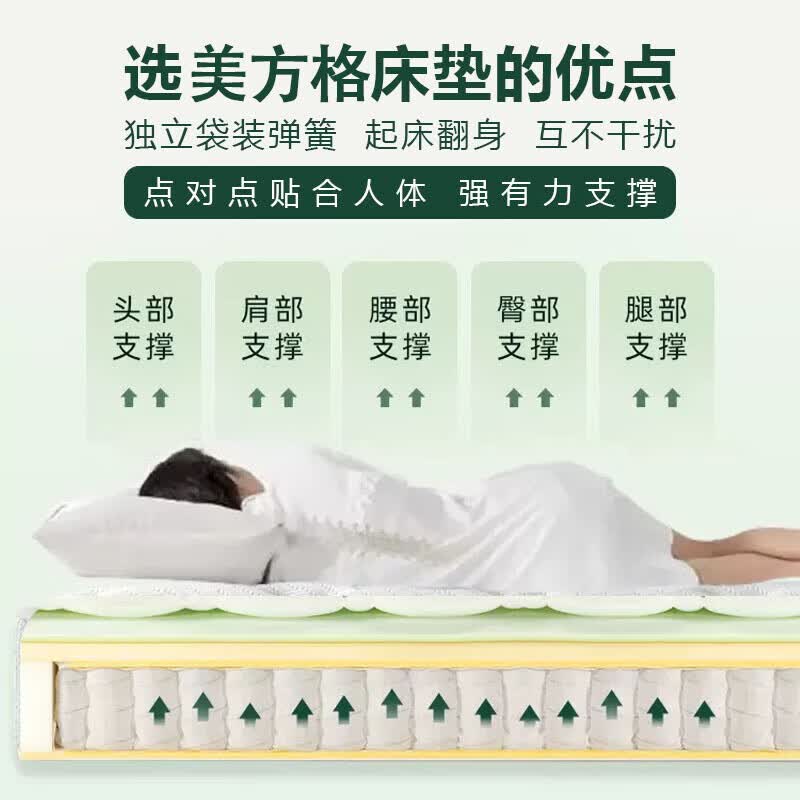 美方格 MEFANKE可拆卸家用调节软硬适中护脊1.8席梦思分体式床垫 尊享A款：2cm德国3D+2cm黄麻+独立袋弹簧 厚22cm 900mm*1900mm