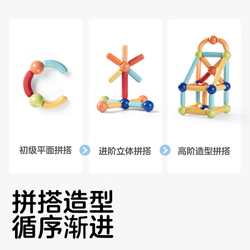 KUB百变磁力棒片积木拼装强磁儿童益智玩具生日礼物男孩女孩 彩虹磁力棒46件套【升级强磁吸+加大防误吞+送收纳桶】