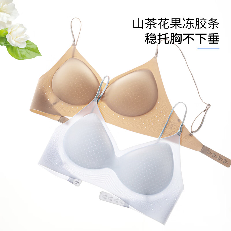都市丽人粉底液无痕内衣女细肩带夏薄款小胸聚拢隐形肤色美背文胸 粉底液肤+蓝色 M