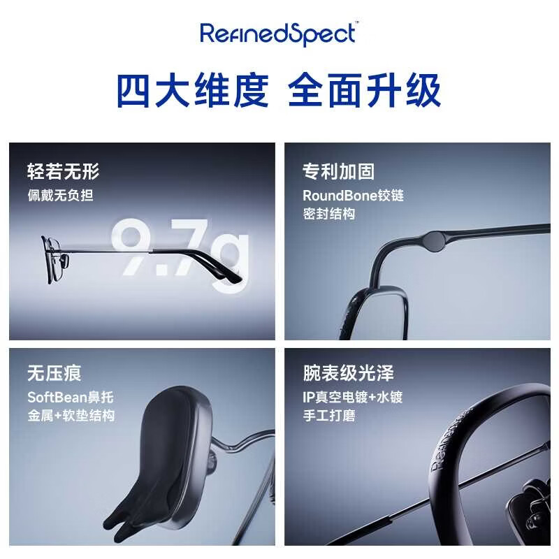 RefinedSpect蓝鹭高端纯钛老花镜欧盟标准高清防蓝光 送礼推荐 单光(适用看近)99.8%用户适合 150度(51-55岁)