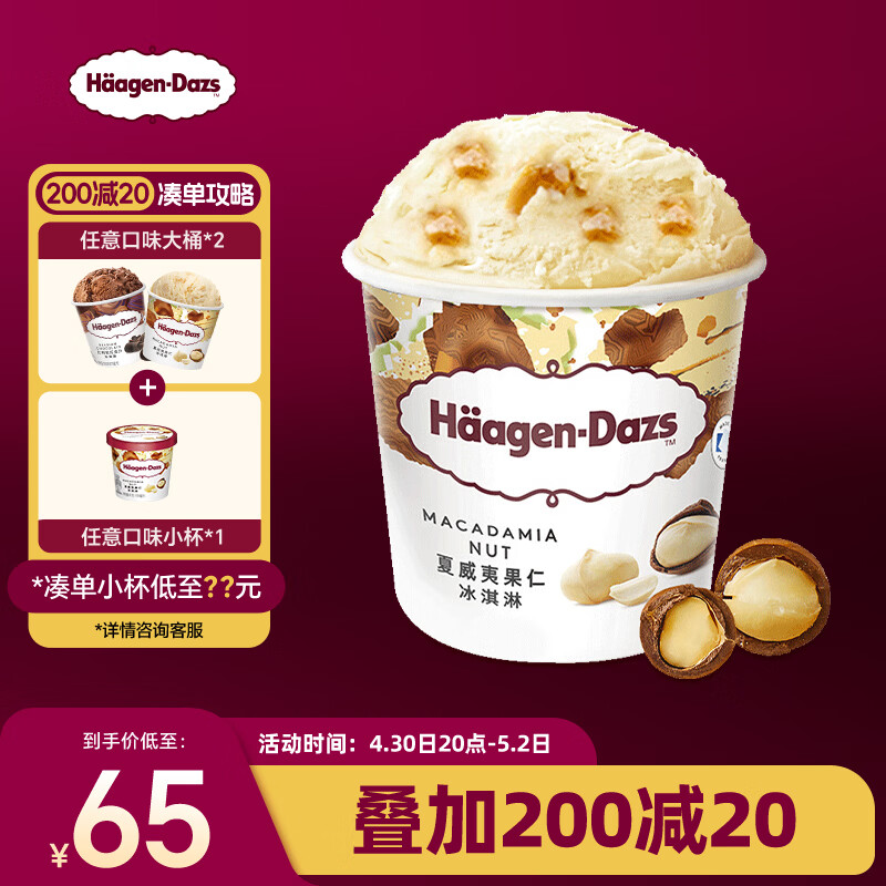 哈根达斯（Haagen-Dazs）夏威夷果仁大桶冰淇淋 473ml/桶 家庭装 雪糕