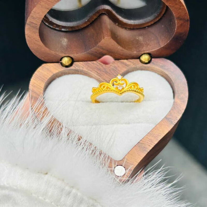 梦福生公主黄金花丝皇冠碎钻戒指2025新款18k金镂空食指戒子活口指环女 公主皇冠戒指 开口可调节