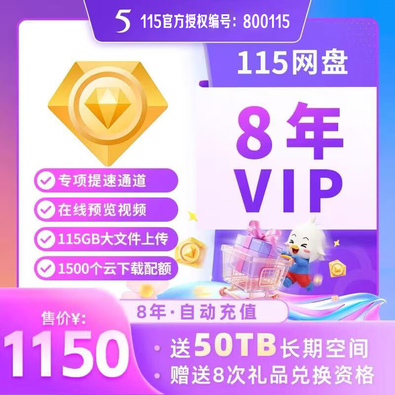 115网盘套餐大全 会员+空间扩容 11.5年8年18个月3个月1天VIP 1T 5T 100T扩容 8年年费VIP+50T空间
