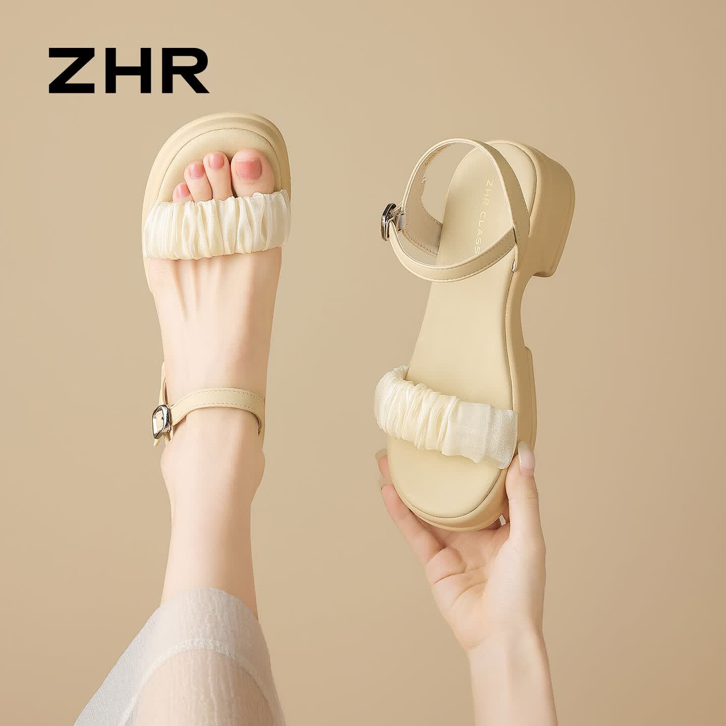 ZHR则则凉鞋女夏季新款简约百搭厚底女鞋轻便一字带女鞋M681黄色37