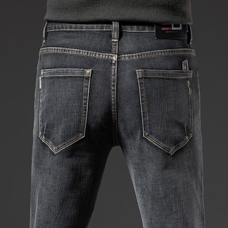 lirdn lee牛仔裤男士高档品牌修身直筒冬季厚款潮牌中高腰弹力中青年