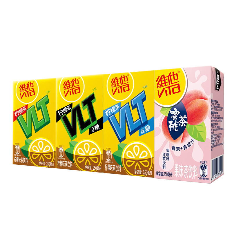 维他【购买】Vita维他柠檬味果味茶饮料组合装250ml*24盒整箱 经典柠檬茶*6盒+低糖柠檬茶*6盒+0糖柠檬茶*6盒+蜜桃味