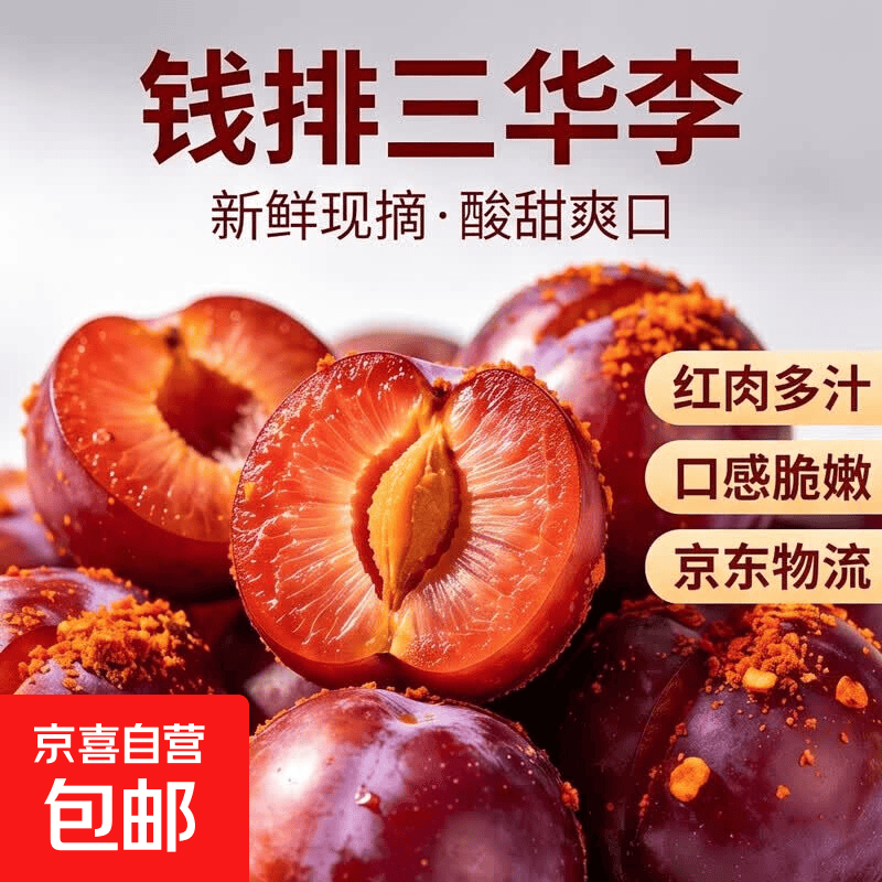 广东钱排三华李酸甜爽口红肉李子新鲜现摘孕妇水果京东物流 净重1.8斤装 单果16g+