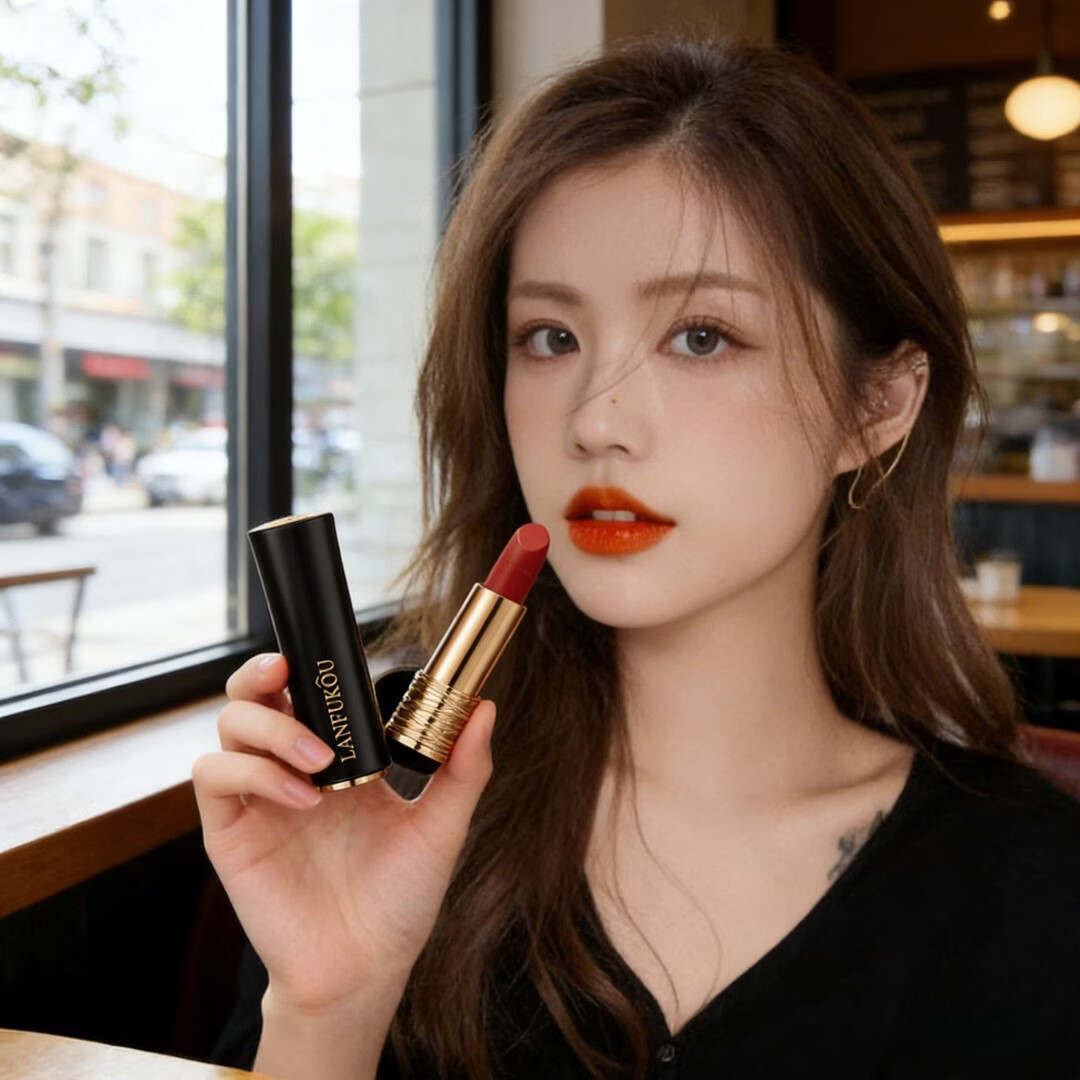 LANFUKOU菁纯持久柔雾不沾杯不掉色口红裸色小蛮腰口红彩妆美妆 杏仁奶茶1支