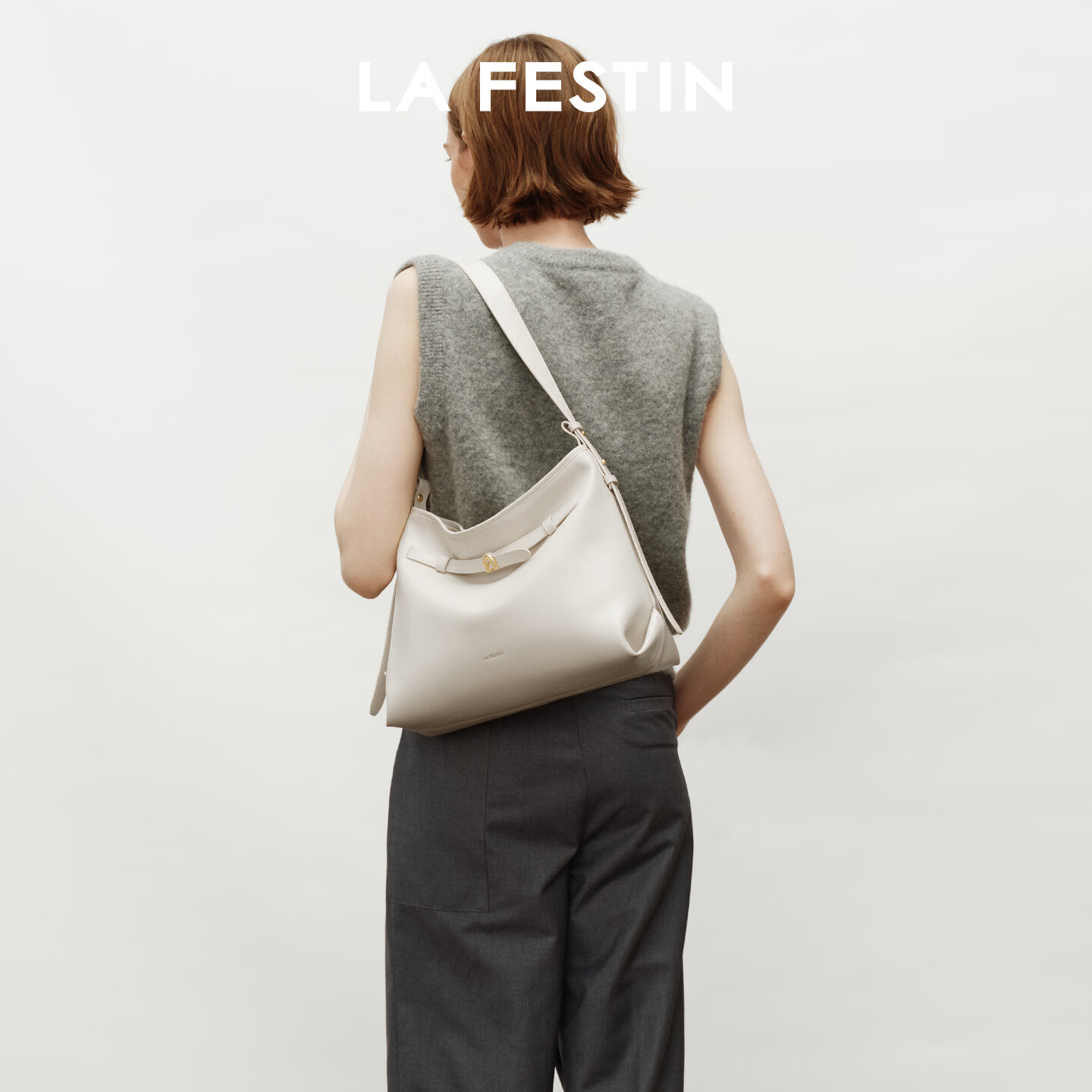 拉菲斯汀(La Festin)小懒HOBO包2026新款女包腋下斜挎大容量托特包生日礼物送女生 象牙白 | 可装12.9英寸ipad【礼盒套装】
