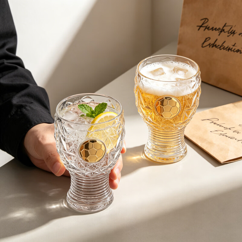 LOVWISH创意新款足球款玻璃啤酒杯大号家用扎啤杯2026世界杯精酿杯大容量 逐梦足球杯【透明款】400ml*1