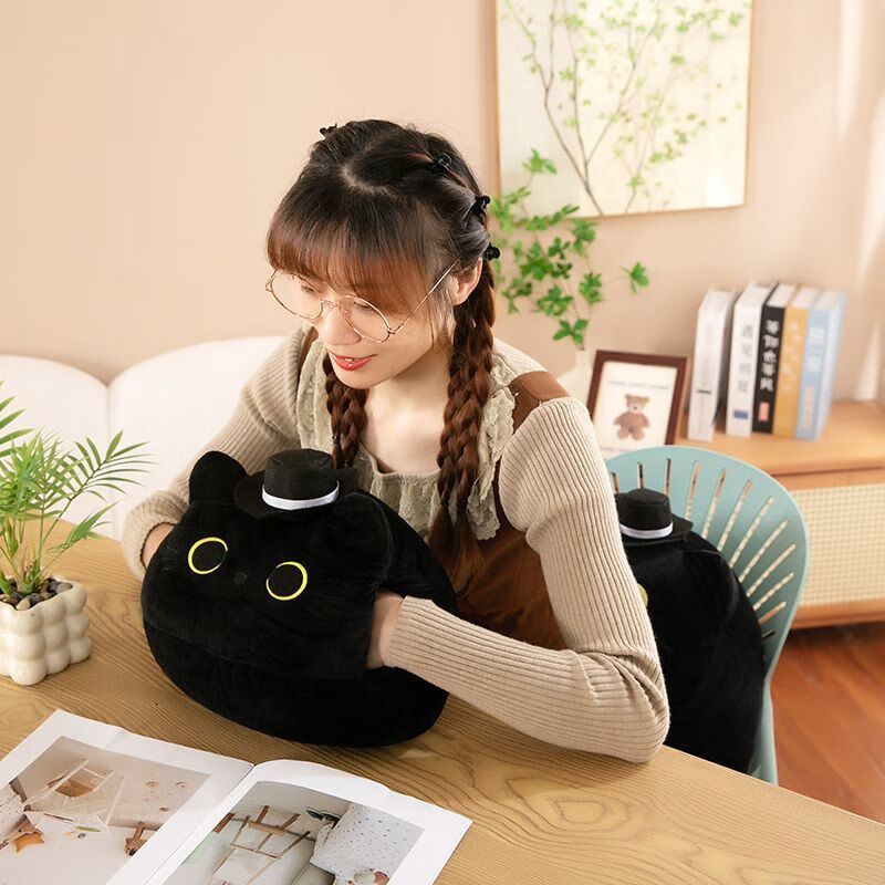 CLCEY诡秘之主周边玩偶克莱恩猫咪暖手毛绒公仔娃娃可爱克猫猫午睡抱枕 克猫黑色礼帽款 高25厘米宽30厘米【小号I抱枕款40cm】