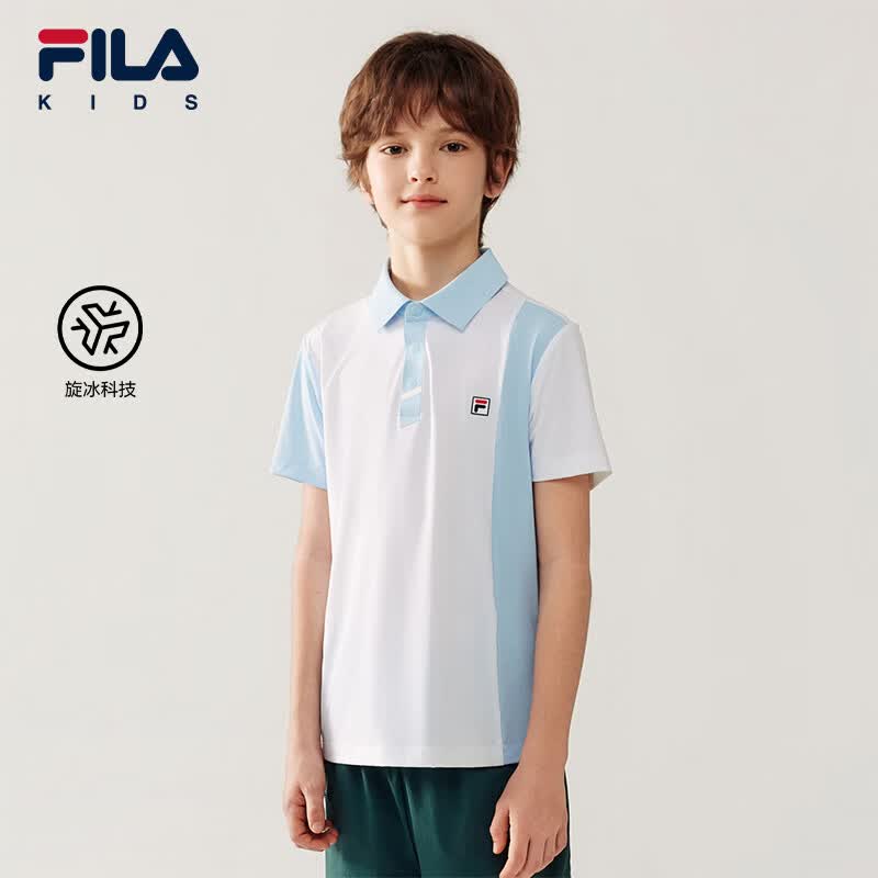 FILA【旋冰科技】斐乐儿童童装短袖T恤2026夏季新款男中大童POLO 玉石白-WT 150