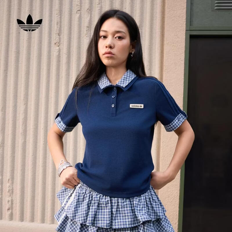 阿迪达斯（adidas）Original三叶草2026年女子PLAID POLO SS W休闲运动短袖POLO衫 KU9396 S