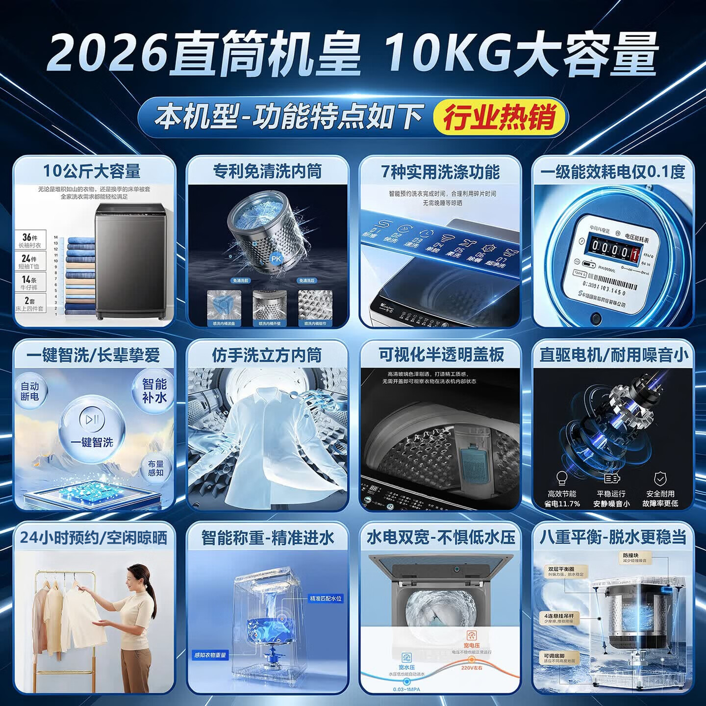 小天鹅(LittleSwan)全自动变频洗衣机波轮10公斤大容量噪音小直驱电机 一级能效省电免清洗内筒快洗单脱水 以旧换新 10公斤直驱丨尊享耐脏款丨免清洗 波轮 10kg