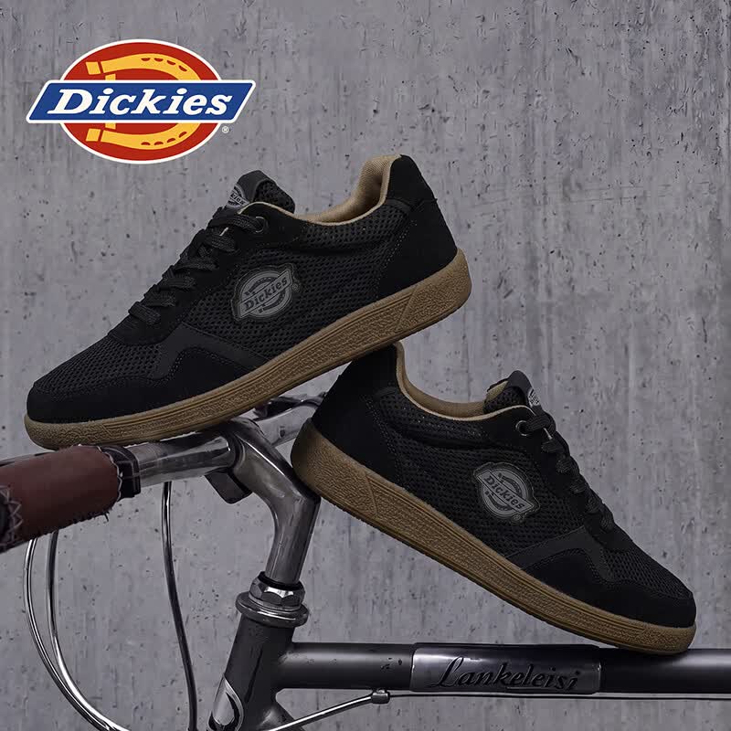 Dickies品牌男鞋2026夏季新款网面透气百搭休闲板鞋防滑耐磨减震小白鞋男 黑色 39