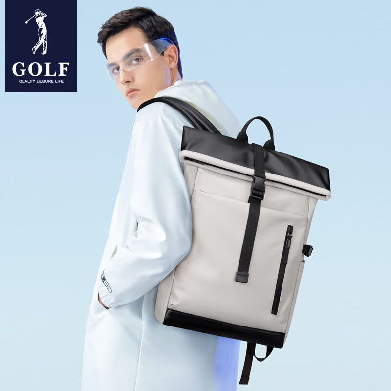 高尔夫（GOLF）双肩包男女百搭背包女休闲旅行学生书包防泼水出游背包【Q】 款式5-灰白配黑