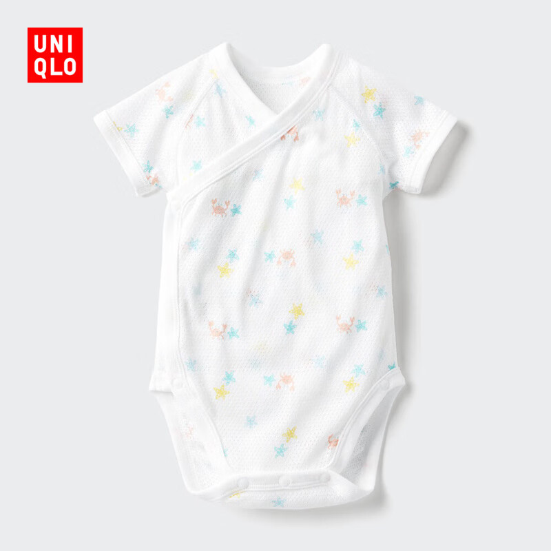 优衣库婴幼儿宝宝网眼包臀衣/短袖1件装婴儿衣服连体衣481772 01 乳白色 70cm