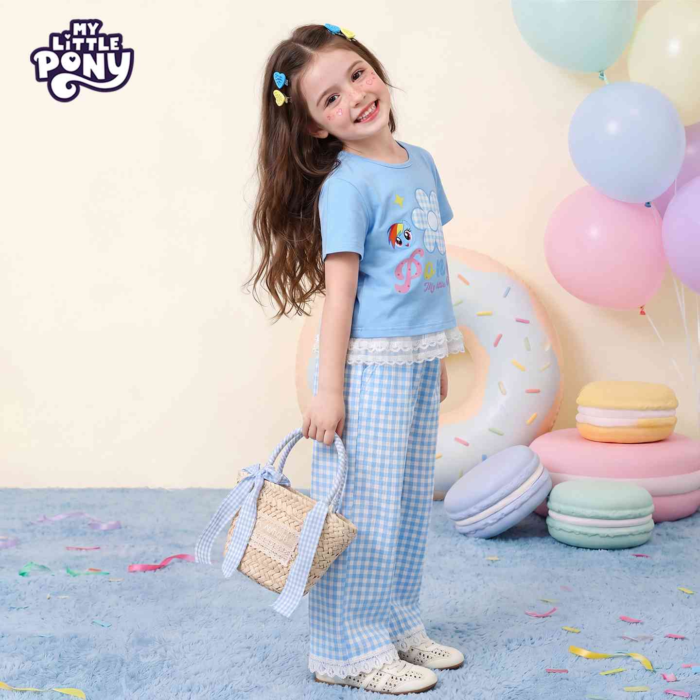 小马宝莉（MY LITTLE PONY）女童夏套装2026新款女孩多巴胺短袖t恤甜美儿童直筒裤子 天蓝 150