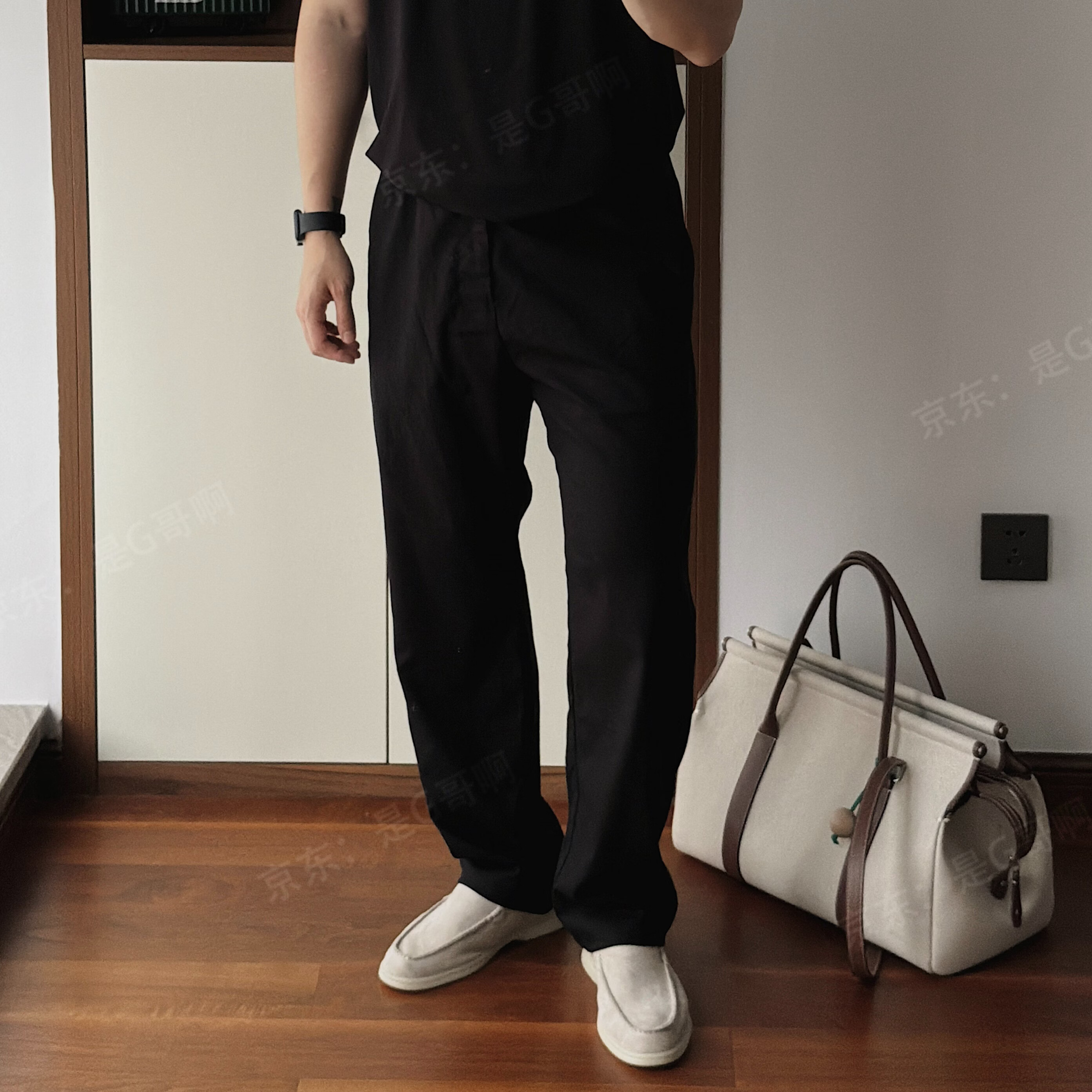 GGG COMPLEX·G哥男装/ZZ亚麻混纺长裤 夏季男士透气舒适商务休闲直筒长裤 浅绿灰色 L