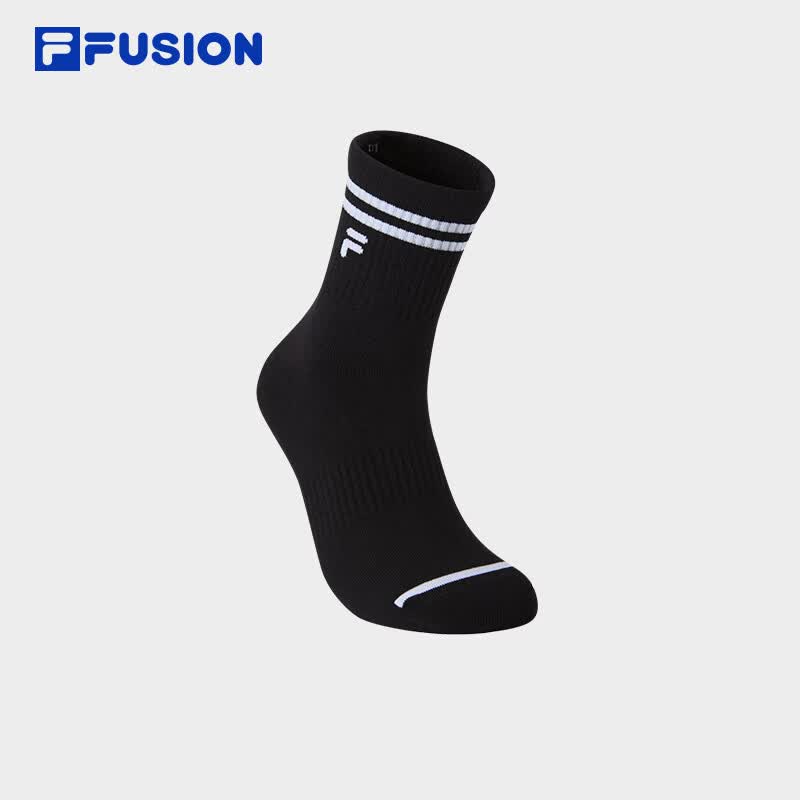 FILA FUSION斐乐潮牌情侣款中腰袜2026秋季新款运动袜简约中筒袜 深黑-BK S