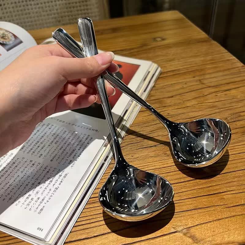 勺子不锈钢高颜值加厚大头勺长柄盛汤家用火锅厨具烹饪勺大汤勺 2支